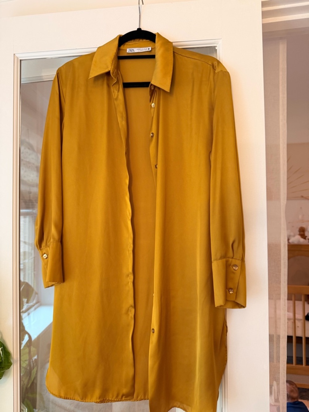 ZARA Satin Shirt Jacket in Mustard Yellow